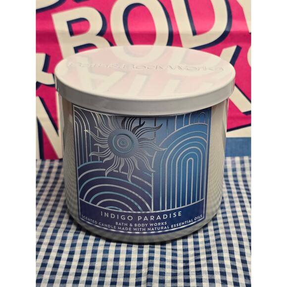 BBW Indigo Paradise Large 3 Wick Candle Home Fragrance Decor - Picture 1 of 2
